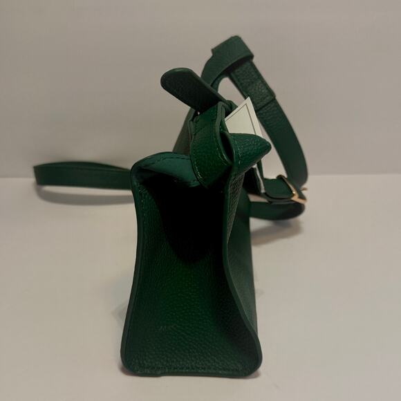 🎄 NWT Green Vegan Leather Crossbody Bag Adjustable Strap Compact Purse Gold - Picture 3 of 6